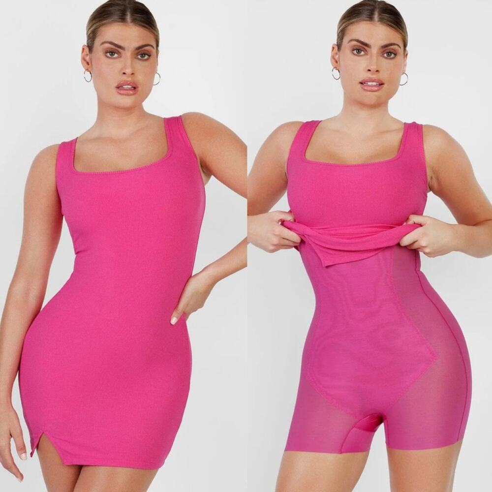 Popilush The Shapewear Sculpting Mini Dress Modal Ribbed Tank Fuschia Pink Sz 3X
